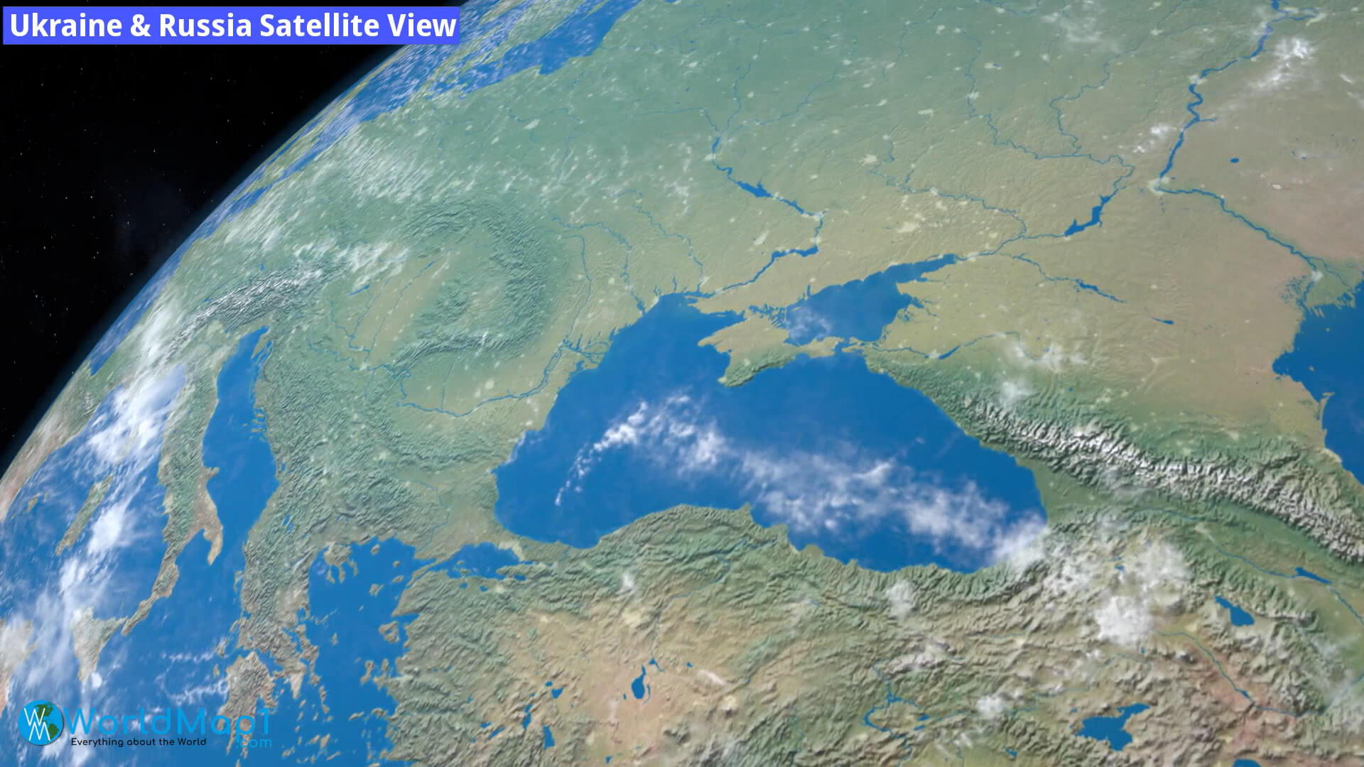 Satellitenansicht der Ukraine und Russlands